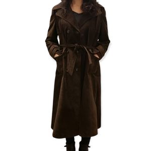 VINTAGE 1970s Suede Trench Coat Chocolate Brown Pennylane Coat